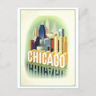 Postal Poster de Viaje de Chicago Vintage