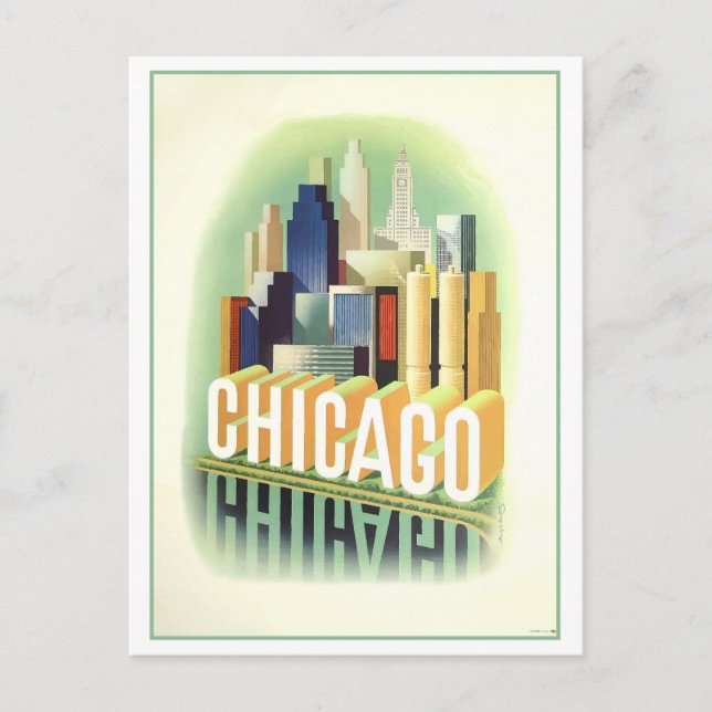 Postal Poster de Viaje de Chicago Vintage (Anverso)