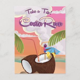 Postal Póster de viaje de dibujos animados de Costa Rica.