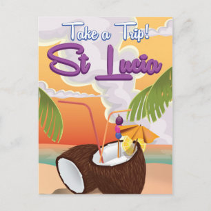 Postal Póster de viaje de dibujos animados de Santa Lucía