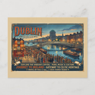 Postal Póster de viaje de Dublín vintage Irlanda