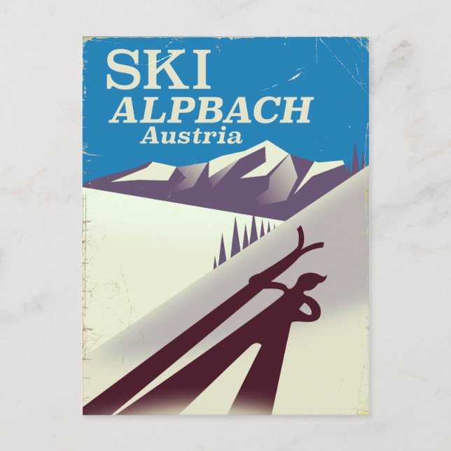 Postal Póster de viaje de esquí austríaco Alpbach (Anverso)