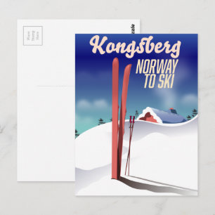 Postal Póster de viaje de esquí de Kongsberg noruega.