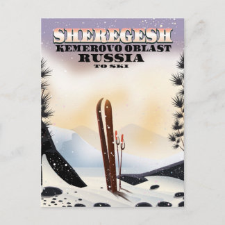 Postal Póster de viaje de esquí de Sheregesh Rusia.