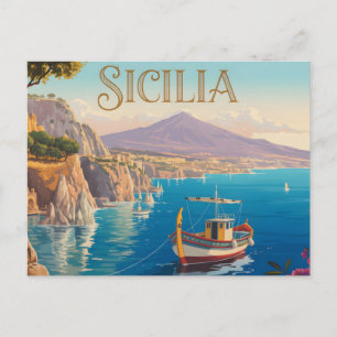 Postal Póster de viaje de estilo vintage para Sicilia Ita