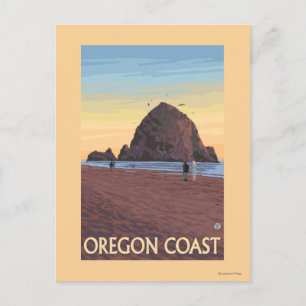 Postal Poster de viaje de Haystack Rock Vintage