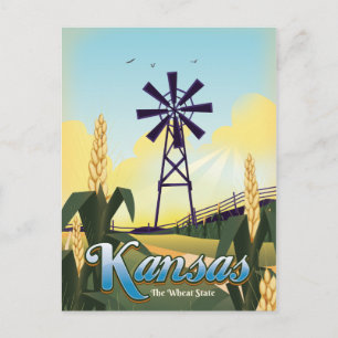Postal Póster de viaje de Kansas "el Estado del Trigo".