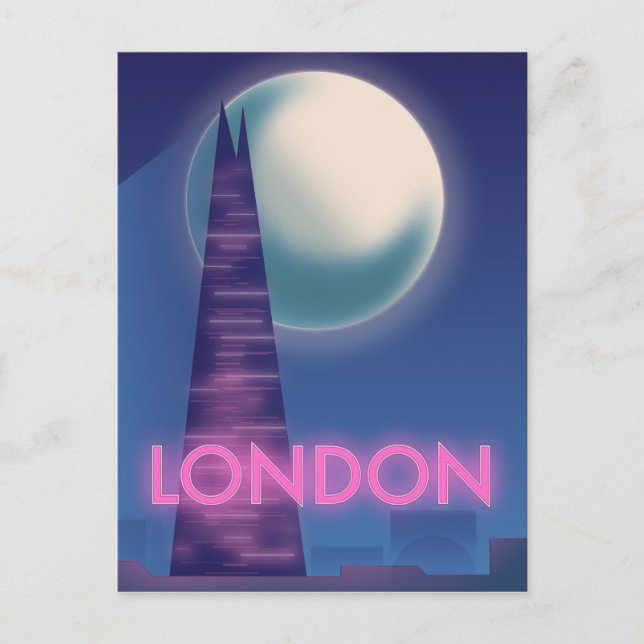 Postal Póster de viaje de Londres neón (Anverso)