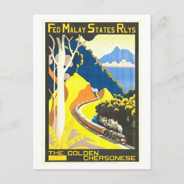 Postal Póster de viaje de los Ferrocarriles Malayos Vinta (Anverso)