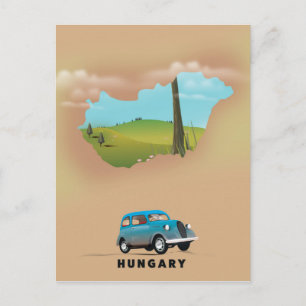 Postal Póster de viaje de mapa ilustrado de Hungría