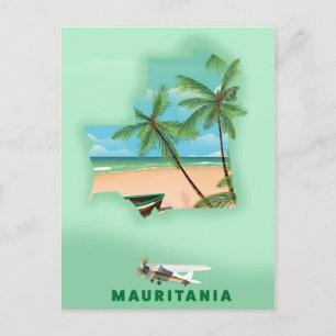 Postal Póster de viaje de mapa ilustrado de Mauritania