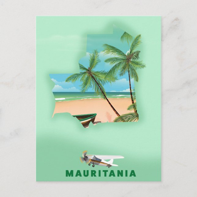 Postal Póster de viaje de mapa ilustrado de Mauritania (Anverso)