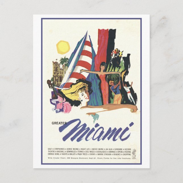 Postal Poster de Viaje de Miami (Anverso)