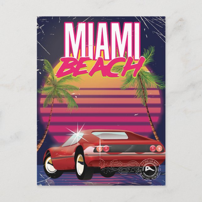Postal poster de viaje de miami beach vintage (Anverso)