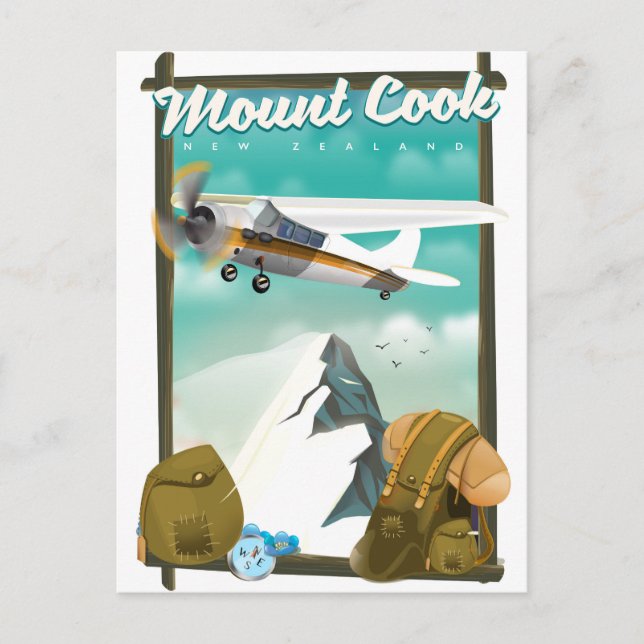 Postal Póster de viaje de Monte Cook Nueva Zelanda (Anverso)
