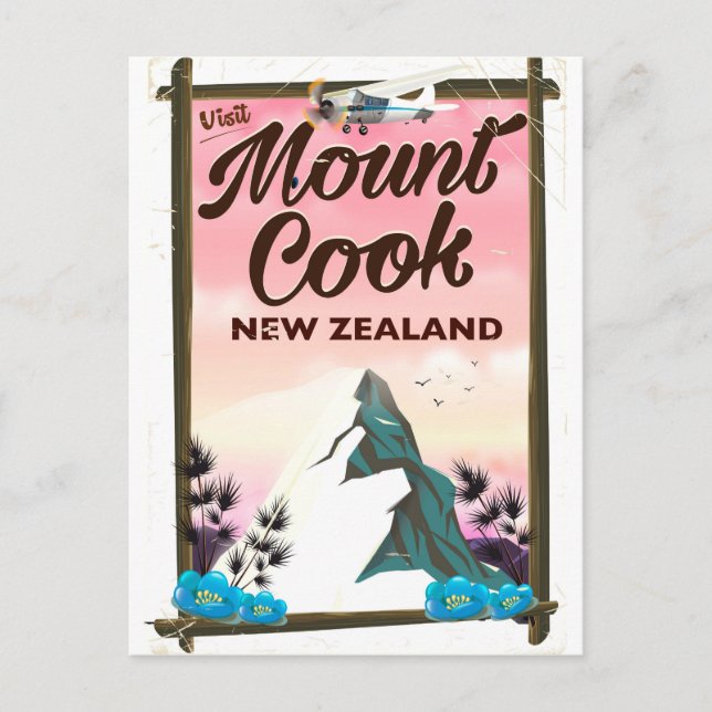 Postal Póster de viaje de Mount Cook Nueva Zelanda (Anverso)