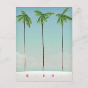 Postal Póster de viaje de palmeras de Miami, Florida.