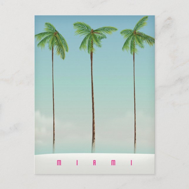 Postal Póster de viaje de palmeras de Miami, Florida. (Anverso)