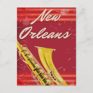 Postal Póster de viaje de Saxofón de Nueva Orleans edició
