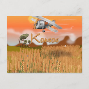 Postal Póster de viaje de trigal vintage de Kansas