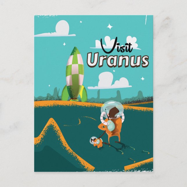 Postal Póster de viaje de Urano vintage de dibujos animad (Anverso)