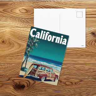 Postal Póster de viaje de vagón de surf de California vin