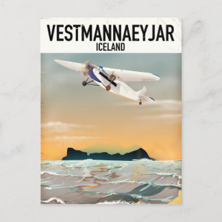 Postal Póster de viaje de Vestmannaeyjar Islandia.