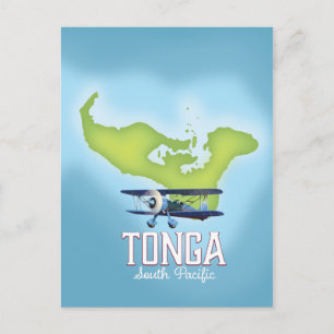 Postal Póster de viaje de vuelo del mapa de Tonga