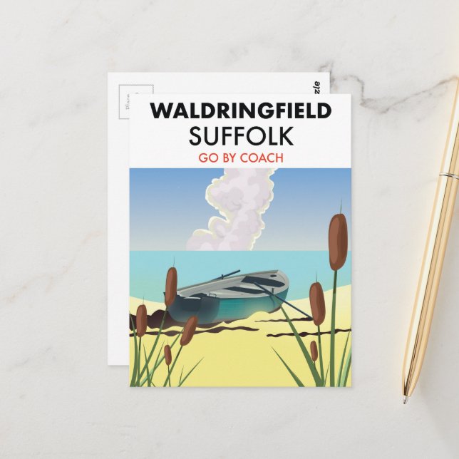 Postal Póster de viaje de Waldringfield Suffolk. (Anverso/Reverso In Situ)