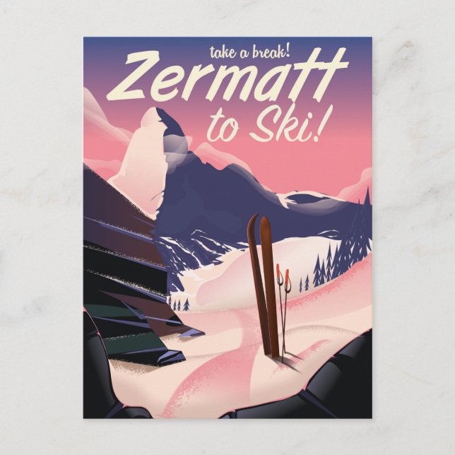 Postal Poster de viaje de Zermatt vintage (Anverso)