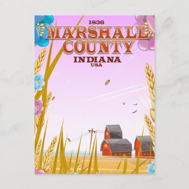 Postal Póster de viaje del condado de Marshall '1836' Ind (Anverso)