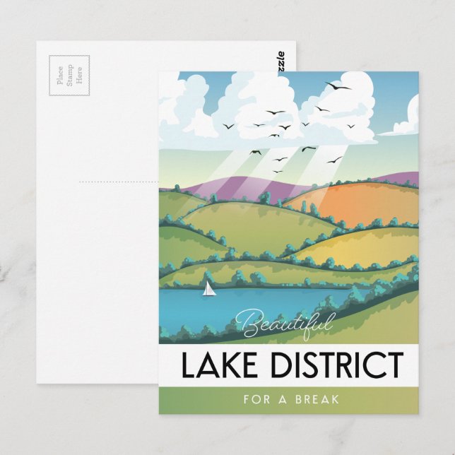 Postal Póster de viaje del Distrito de los Lagos. (Anverso / Reverso)