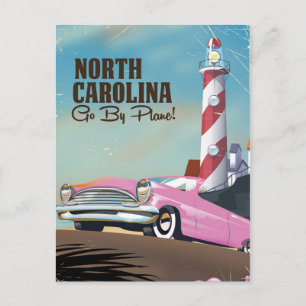 Postal Póster de viaje del faro de Carolina del Norte