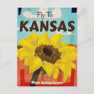 Postal Póster de viaje del girasol vintage de Kansas