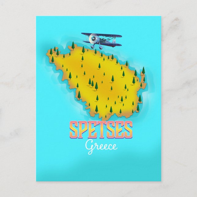 Postal Póster de viaje del mapa de la isla griega de Spet (Anverso)
