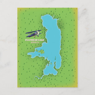 Postal Póster de viaje del mapa del lago Flathead Montana