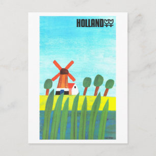 Postal Póster de viaje del molino de viento vintage de Ho