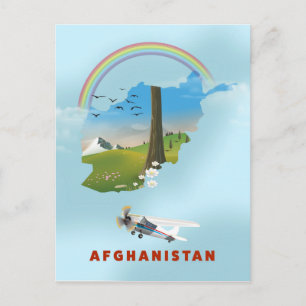 Postal Póster de viaje del paisaje del mapa de Afganistán