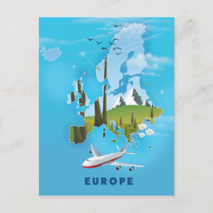 Postal Póster de viaje del paisaje del mapa de Europa
