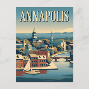 Postal Póster de viaje del puerto vintage de Annapolis Ma