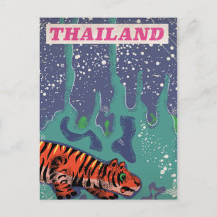 Postal Póster de viaje del tigre de Tailandia retro