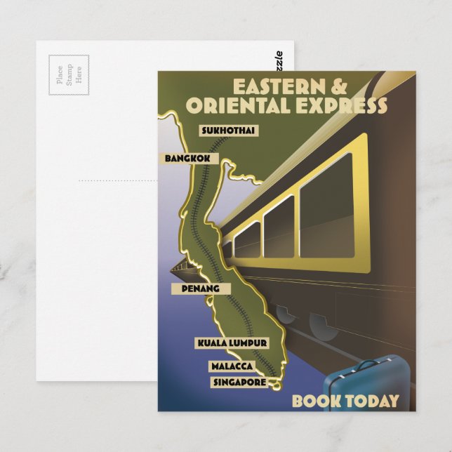 Postal Póster de viaje en tren oriental (Anverso / Reverso)