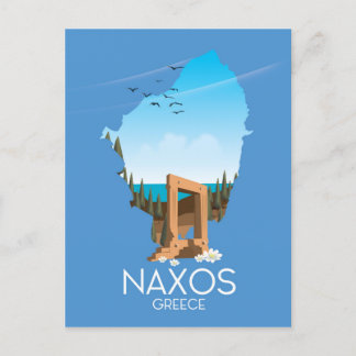 Postal Póster de viaje griego del mapa de Naxos.