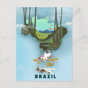 Postal Póster de viaje ilustrado del mapa de Brasil