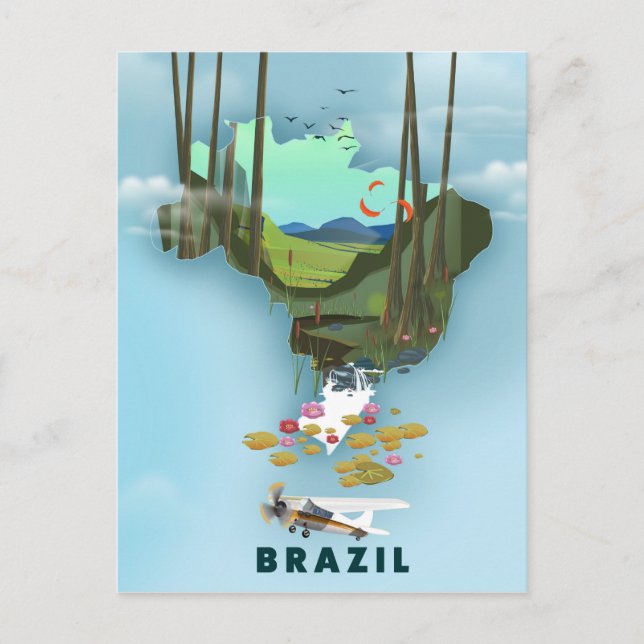Postal Póster de viaje ilustrado del mapa de Brasil (Anverso)