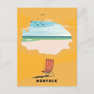 Postal Póster de viaje ilustrado del mapa de Norfolk