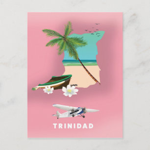 Postal Póster de viaje ilustrado del mapa de Trinidad.
