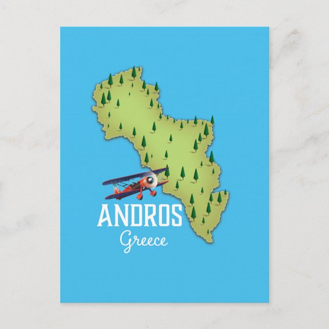 Postal Póster de viaje ilustrado del mapa griego de Andro (Anverso)