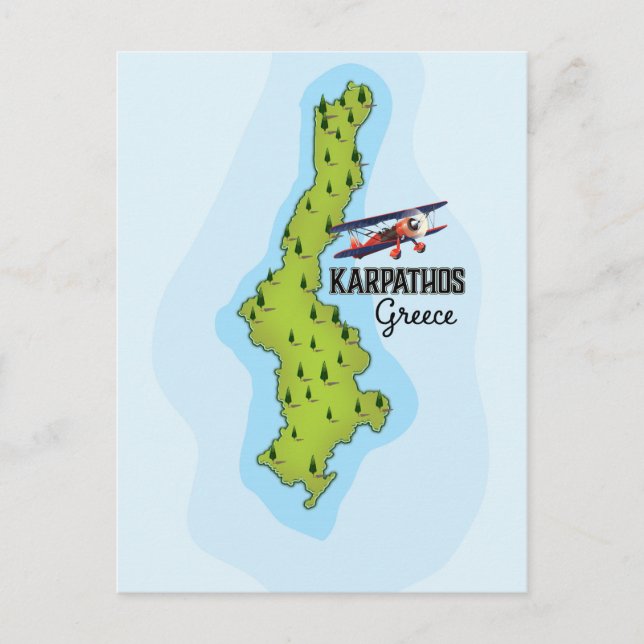 Postal Póster de viaje ilustrado del mapa griego de Karpa (Anverso)