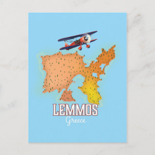 Postal Póster de viaje ilustrado del mapa griego de Lemmo